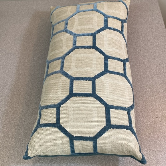 Teal geometric lumbar decorator pillow. - Picture 2 of 6